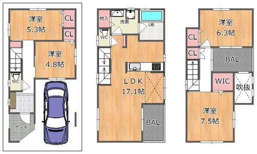 新深江駅 徒歩7分 構造:木造土地面積:60.93平米 ( 18.43坪 ) 建物面積:113.18平米 ( 34.23坪 )